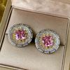 Brincos Quadrados Esmeralda Europeus e Americanos Retrô Elegantes Brincos Anel Abertura Pó de Coríndon Vermelho Diamante Conjunto Roland Mulheres