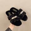 Pantuflas Peludas Estilo Coreano para Mujer, Nuevo Modelo Otoño 2025, Pantuflas de Felpa con Suela Plana en Forma de H para Exteriores, Estilo Elegante y Suave