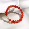 Pulseira de Ágata Vermelha Natural, Cristal Morango, Pulseira de Cristal Flor de Pessegueiro, Joias de Cabaça Cinábrio Atacado, Estilo Quente Xiaohongshu