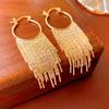 Aretes Metálicos Personalizados con Borla de Círculo, Galvanoplastia de Oro Real, Estilo Frío a la Moda, Aretes de Alta Gama para Mujer