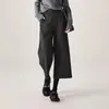 Invierno 2025 Nuevo Estilo Sencillo y Elegante Engrosado Cepillado Cálido Pantalones de Pierna Ancha de Nueve Puntos Pantalones Casuales Pantalones de Lana para Mujer Negro
