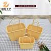 Cesta de compras de vime tipo vime, cesta portátil para piquenique ao ar livre, cesta de colheita pastoral, cesta de armazenamento, cesta de pão de frutas