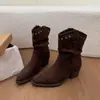 Chuyuji Botas Western de Salto Grosso Bico Fino Vintage Botas Martin Femininas 2026 Outono-Verão Novo Estilo Botas de Cano Slim