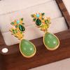 Novos Brincos Gancho de Pedra Natural Chinesa com Borla Pingente de Óleo Estilo Nacional Novo Método Antigo Brincos Coloridos de Esmalte Brincos de Imitação de Jade Hetian
