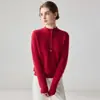 Novo suéter de cashmere com gola Henry e meia-botoadura para outono e inverno, pulôver macio e de cor sólida, camada base de tricô com modelagem solta