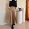 Chic Coreano2026 Primavera y Verano Nuevo Retro Cintura Alta Adelgazante Dobladillo Ancho Cintura Elástica Longitud Media Falda de Traje