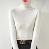 Suéter de Lã Ready-To-Wear de Primeira Linha 25 Outono e Inverno Novo Solto Cor Pura Versátil Listrado Tricotado Gola Alta Meia Suéter Básico