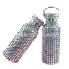 Botella de Agua de Montañismo de Acero Inoxidable Estilo Americano de Boca Ancha con Anillo Colgante Incrustado de Diamantes, Vaso de Agua para Deportes al Aire Libre, Vaso Termo Portátil