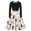 D Halloween Nuevo Comercio Exterior Transfronterizo Otoño e Invierno Europeo y Americano Retro Vestido Estampado de Manga Larga con Cuello Redondo para Mujer