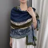 Bufanda Artística de Estilo Europeo y Americano con Patrón de Porcelana Azul y Blanca para Mujer, Chal de Borlas Estilo Paisley, Bufanda Larga Cálida de Otoño e Invierno
