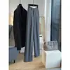 ¡El corte del pantalón es realmente bueno! Son ambos fluidos y elegantes~ Pantalones de traje rectos de pierna ancha de cintura alta para mujer para otoño