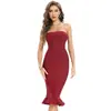 Vestido Bandage Sem Alças Elegante Sexy Cor Vinho Europeu e Americano Transfronteiriço Ajustado Emagrecedor Cauda de Peixe Vestido de Coquetel Vestido Feminino