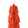 Vestido de mujer de moda europea y americana transfronterizo, superventas de AliExpress, floral, en capas, sin espalda, cuello halter