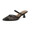 Tamancos Femininos de Tela com Bico Fino e Salto Agulha, Novo Modelo 2026, Sandálias Slip-On Abertas na Ponta para Uso Externo