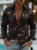 2026 nova camisa masculina de manga longa estilo europeu e americano transfronteiriça com estampa floral retrô e de penas, camisa casual com lapela, item mais vendido