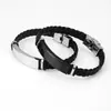 Pulseira Masculina de Couro Trançado de Nova Tendência High-End Transfronteiriça Simples de Aço Titânio Pulseira de Aço Inoxidável Joias Atacado