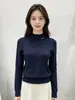 Novo suéter de malha macio Andi Velvet, com gola semi-alta, mangas compridas, corte slim, para outono e inverno, com bordas plissadas, adequado como camada base