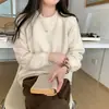 Suéter Suelto de Color Sólido con Borde Enrollado Retro para Mujer Otoño Invierno Nuevo Suave Pegajoso Estilo Casual Jersey de Punto Moda para Mujer