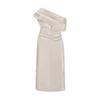 Vestido Assimétrico de Personalidade Retrô Francês para Mulheres Verão Cintura Fina Plissado Ombro a Ombro Comprimento Médio Cor Sólida