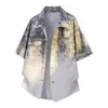Chamarra tipo camisa tie-dye retro americana para hombre, nueva marca de moda primavera/verano, camisa suelta casual con cuello, elegante atuendo de verano