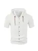 Camisa con Capucha de Lino para Hombre Amazon Verano Nueva Casual Europea y Americana Color Sólido de un Solo Botón Manga Corta Cárdigan
