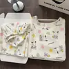 Novo Conjunto de Pijama Feminino de Algodão Nuvem Verão Manga Curta Gola Redonda Casual Plus Size Solto Roupa de Casa Feminina Peça Externa