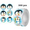 500 Calcomanías/Rol Calcomanías Transfronterizas Calcomanías Redondas Decorativas para Bolsa de Regalo de Pingüino de Dibujos Animados Lindo