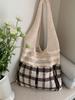 Nova Bolsa Trançada Transfronteiriça Bolsa de Tricô Vazada Moda Xadrez Bolsa Tote de Grande Capacidade Bolsa Vintage Bolsa de Ombro Feminina