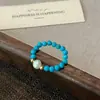 Luxo Leve e Sensação de Alto Padrão, Anel de Pérola de Água Doce Fresco, Simples e Exclusivo, Versátil Anel de Pérola de Cristal Turquesa
