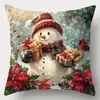 Funda de Almohada Navideña de Amazon Dibujos Animados Lindos Bordado de Imitación Lino Estampado Funda de Cojín para Sofá Decoración Festiva
