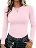 Blusas femininas de manga comprida justas da Amazon para uso transfronteiriço, camisetas básicas casuais para uso ao ar livre, atacado em pequenas quantidades