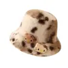 Nuevo Sombrero de Pescador de Felpa Invierno Manchas Estilo Coreano Decoración Cabeza de Gato Versátil Cálido Sombrero de Cubo Sombrero Retro Estampado Leopardo