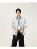 Fabricante Original Camisa de Manga Curta Patchwork Xadrez Estilo Americano para Homens, Marca Tendência de Verão, Camisa Versátil Solta Retro Falsa de Duas Peças