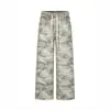 Pantalones de chándal retro americanos con camuflaje y dobladillo curvo para hombre, finos de otoño, hiphop, de longitud completa, pierna ancha, pantalones casuales deportivos