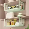 Prateleira de armazenamento para cozinha, um organizador de pendurar multifuncional que pode ser estendido e usado sob o armário, com cestos de pendurar em níveis para organizar itens dentro do armário