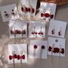 Pendientes de plata 925 con forma de estrella de Internet, con lazo de terciopelo rojo, para novia, con perlas, para mujer.