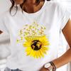 Roupas Femininas Transfronteiriças Europeias e Americanas Comércio Exterior Estampa de Girassol Tamanho Plus Size Gola Redonda Casual Solta Manga Curta Camiseta para Mulheres