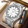 Relógio de Pulso Sanda Quartz 50m à Prova d'Água Calendário Simples Casual Pulseira de Silicone Estilo Desenho Animado Linha Criativa Relógio Digital para Homens