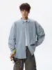 Camisa de Solapa a Cuadros para Hombre Primavera Manga Larga Estilo Retro Americano Holgada Versátil Chaqueta Juventud Talla Grande