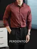 Minimalismo! Camisa Masculina de Manga Longa Resistente a Amassados, Toque de Seda, Não Precisa Passar, para Primavera e Outono, High-End, para Ir ao Trabalho, Cor Sólida, Formal Profissional