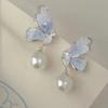 Isla Azul Mariposa ~ Mariposa de Cristal Azul Curativo Degradado Collar de Nicho de Lujo Ligero Set de Estilo de Alta Gama Pendientes