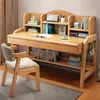Mesa de Estudo em Madeira Maciça com Estante Integrada para Uso Doméstico, Altura Ajustável para Mesa e Cadeira de Escrita Infantil, Adequada para Alunos do Ensino Fundamental