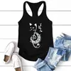 Chaleco Cruzado Tipo I Transfronterizo Europeo y Americano Camiseta sin Mangas Casual Estampado de Gato Nota Verano para Mujer