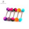 Barra recta de acero inoxidable transfronteriza piercing para lengua rosca externa color degradado multicolor anillo para lengua 1.6M perforación diente externo piercing para lengua arete