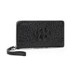 Cartera de mano de longitud media con patrón de cocodrilo estilo europeo y americano, billetera de gran capacidad con múltiples ranuras para tarjetas, billetera de piel de vaca de primera capa para hombre