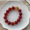 Bestseller Original Novo Estilo Chinês Pulseira de Contas Grandes de Ágata Vermelha Estilo Étnico Flor de Cola Amarela Pulseira de Cristal Temperamento Fashionável Mulher