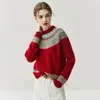 Suéter Base de Cachemir Tejido Fair Isle para Mujer, Cuello Medio Alto Estilo Francés, Suéter Pulóver Grueso de Manga Larga, Prenda Interior