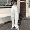 Jeans Larga Pierna Forma de Pera Tamanho Grande para Usar na Primavera, Outono e Verão Calças Retas Brancas de Cintura Alta Elegantes para Mulheres