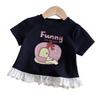 Meninas Verão Manga Curta Novo Estilo Infantil Doce Estampa 2025 Desenho Animado Renda Top Bebê Camiseta Moderna