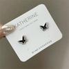 Pendientes vintage de mariposa negra para mujer, de plata S925, con forma de aguja, pequeños pendientes con forma de hueso de oreja, ligeros y de lujo con microincrustaciones de circonita.